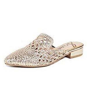 Sam Edelman Clara Woven Gold Backless Mules Size 8.5